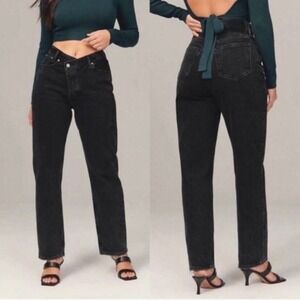 Abercrombie & Fitch Curve Love The Dad High Rise Jean 32 14L Criss Cross Black
